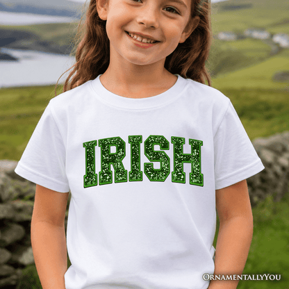 Kids Irish Sequin St Patrick's Day T-Shirt, Festive Green Glitter Imitation Tee for Youth