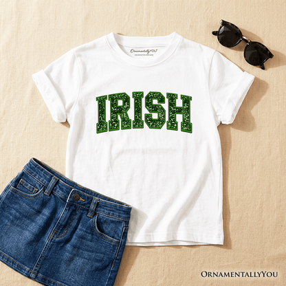 Kids Irish Sequin St Patrick's Day T-Shirt, Festive Green Glitter Imitation Tee for Youth