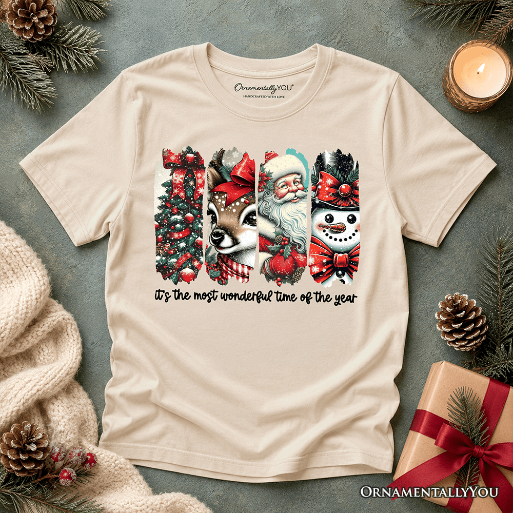 Kids It's Most Wonderful Time Of The Year T-Shirt, Reindeer, Santa, Snowman Vintage Youth Tee for Christmas