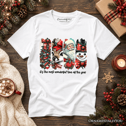 Kids It's Most Wonderful Time Of The Year T-Shirt, Reindeer, Santa, Snowman Vintage Youth Tee for Christmas