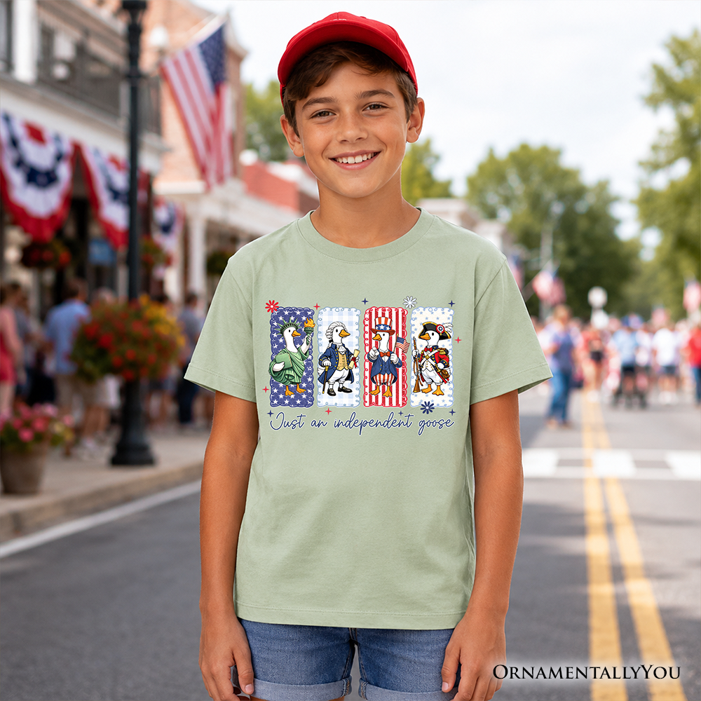 Kids Just An Independent Goose Patriotic T-Shirt, Funny Youth 4th of July Tee