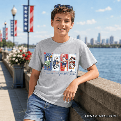 Kids Just An Independent Goose Patriotic T-Shirt, Funny Youth 4th of July Tee