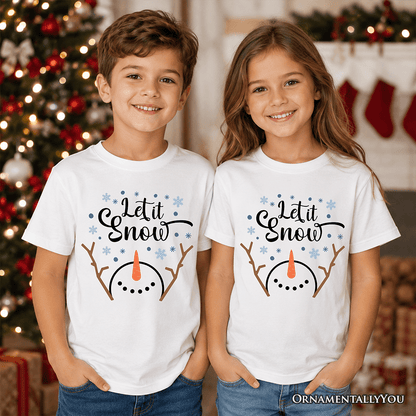 Kids Let It Snow Snowman T-Shirt, Snowflakes Minimalist Youth Tee for Winter Holiday Season