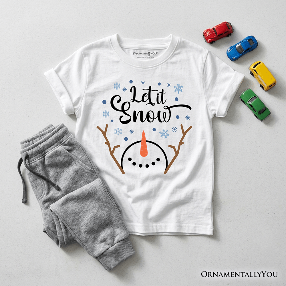 Kids Let It Snow Snowman T-Shirt, Snowflakes Minimalist Youth Tee for Winter Holiday Season