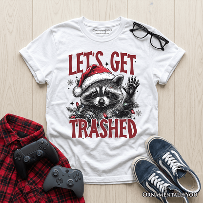 Kids Let's Get Trashed Christmas Raccoon T-Shirt, Funny Youth Tee