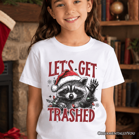 Kids Let's Get Trashed Christmas Raccoon T-Shirt, Funny Youth Tee