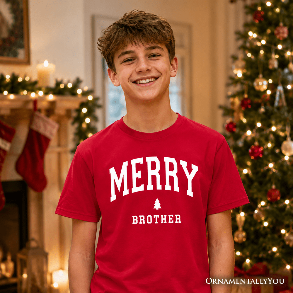Kids Merry Brother Retro Christmas T-Shirt, Matching Family Holiday Youth Tee