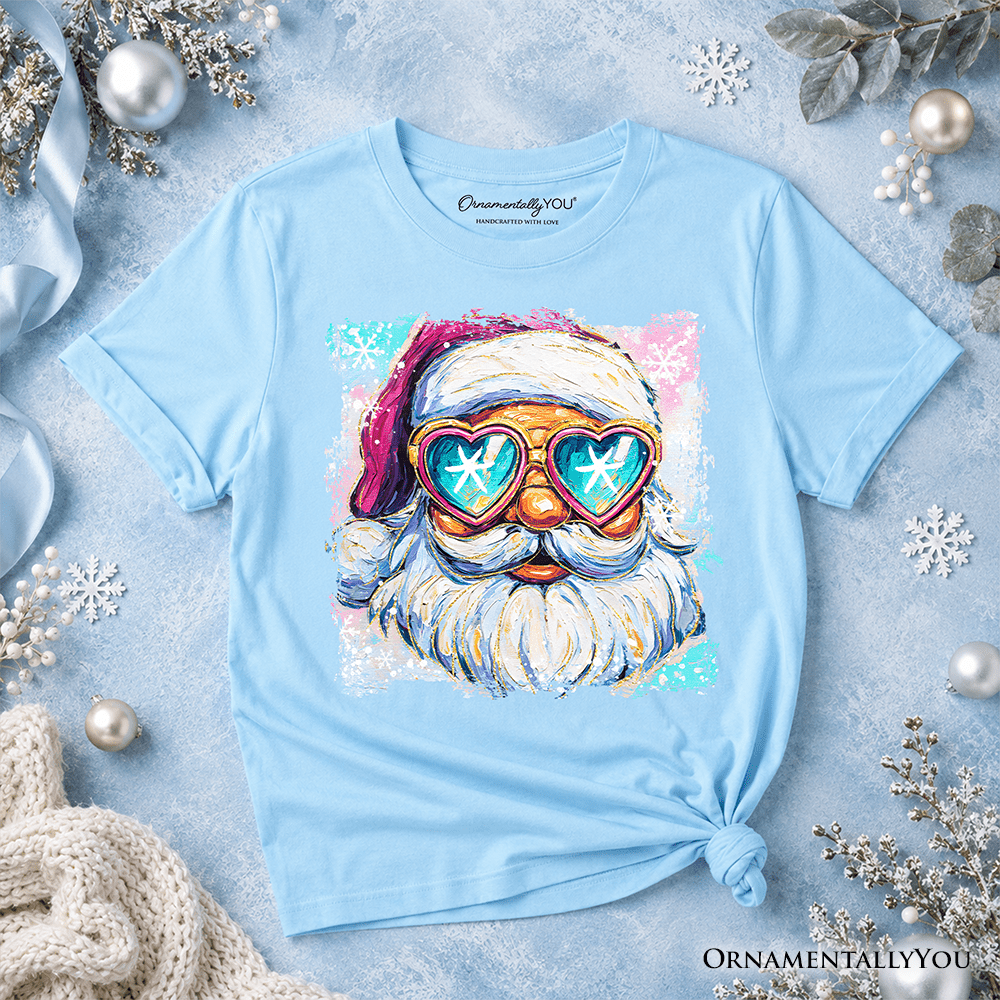 Kids Merry Christmas Santa Sunglasses Christmas T-Shirt, Funky Retro Holiday Youth Tee