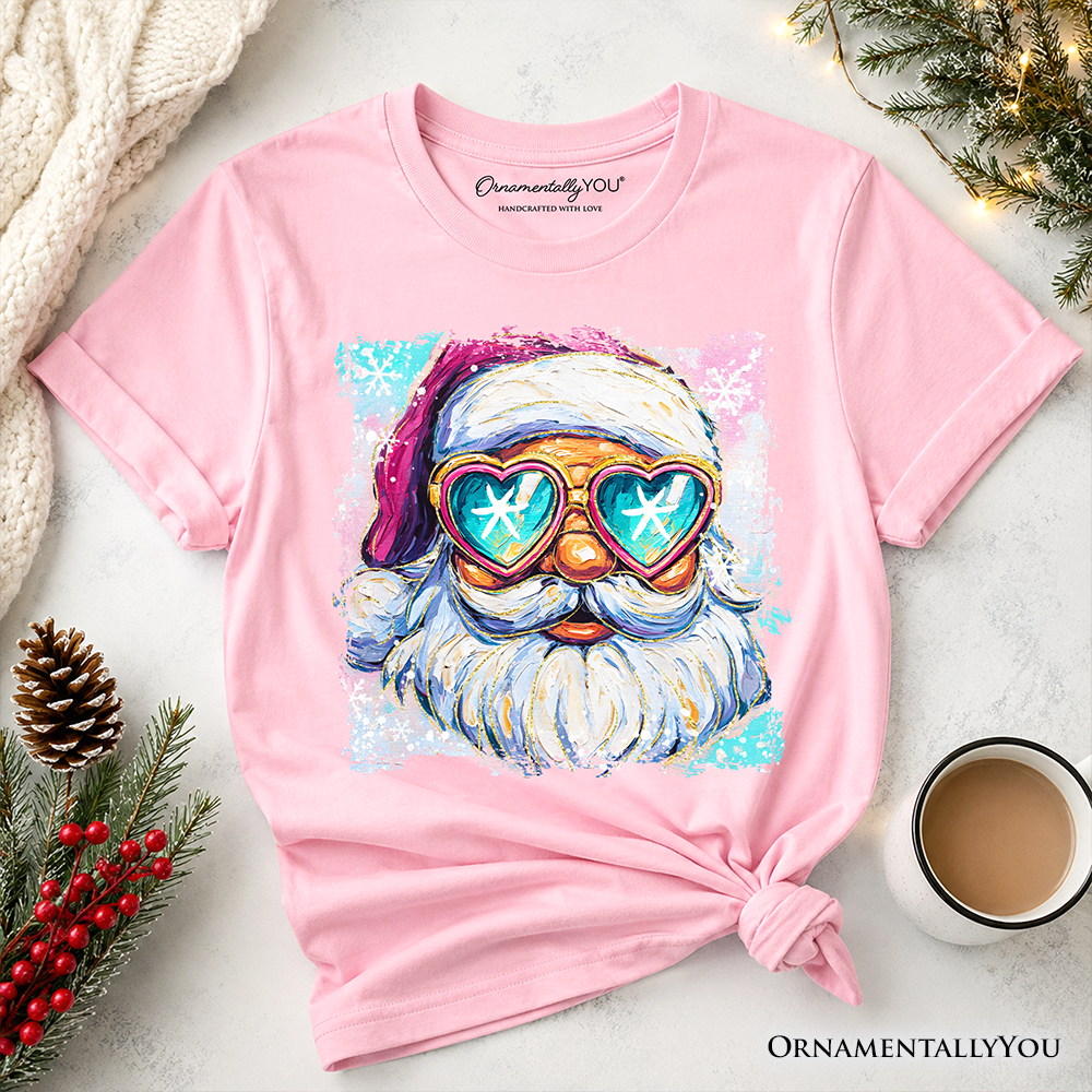 Kids Merry Christmas Santa Sunglasses Christmas T-Shirt, Funky Retro Holiday Youth Tee