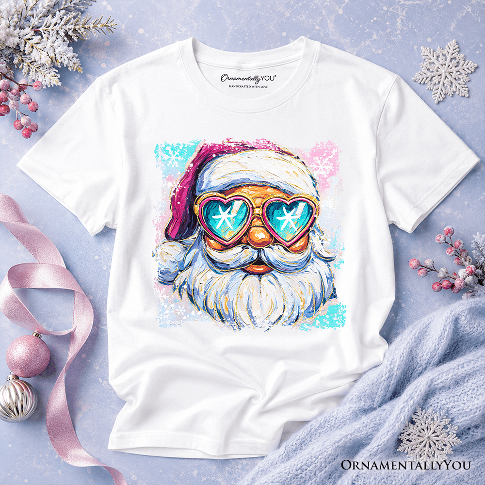 Kids Merry Christmas Santa Sunglasses Christmas T-Shirt, Funky Retro Holiday Youth Tee
