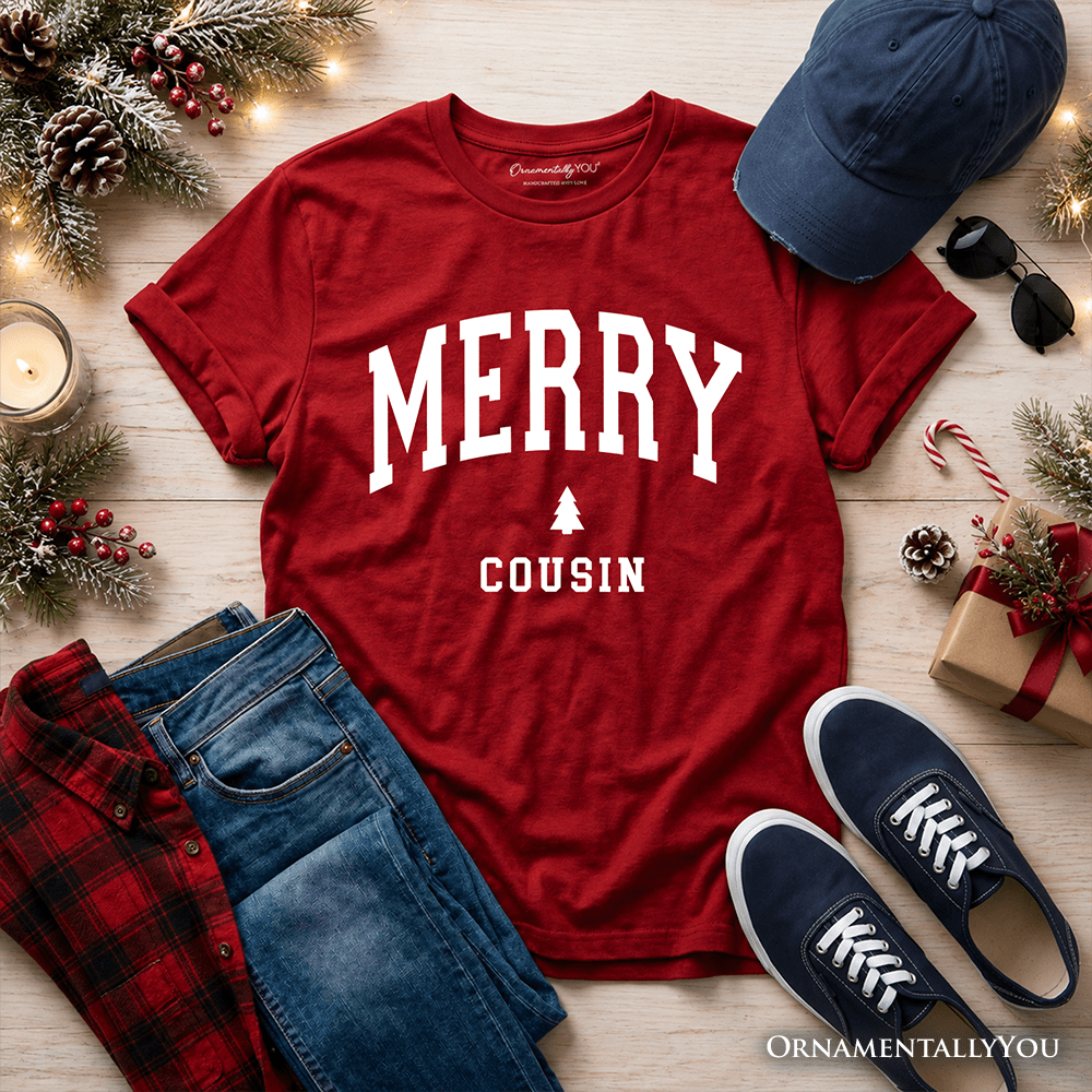 Kids Merry Cousin Retro Christmas T-Shirt, Matching Family Holiday Youth Tee