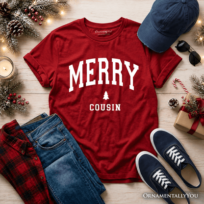 Kids Merry Cousin Retro Christmas T-Shirt, Matching Family Holiday Youth Tee