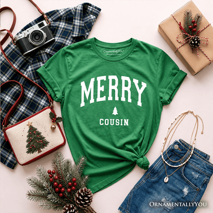 Kids Merry Cousin Retro Christmas T-Shirt, Matching Family Holiday Youth Tee