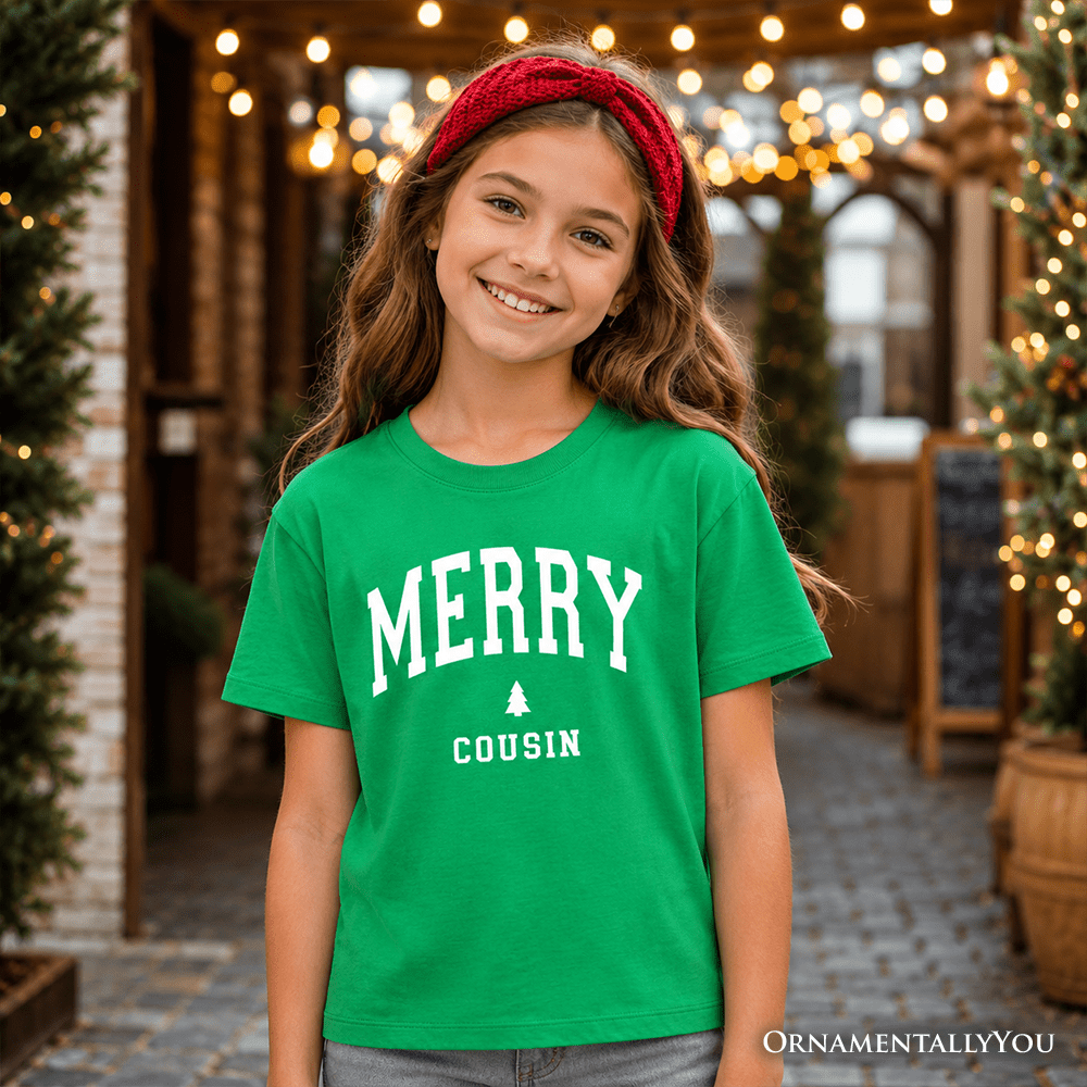 Kids Merry Cousin Retro Christmas T-Shirt, Matching Family Holiday Youth Tee