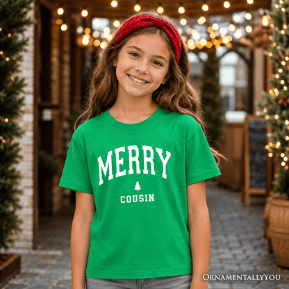 Kids Merry Cousin Retro Christmas T-Shirt, Matching Family Holiday Youth Tee