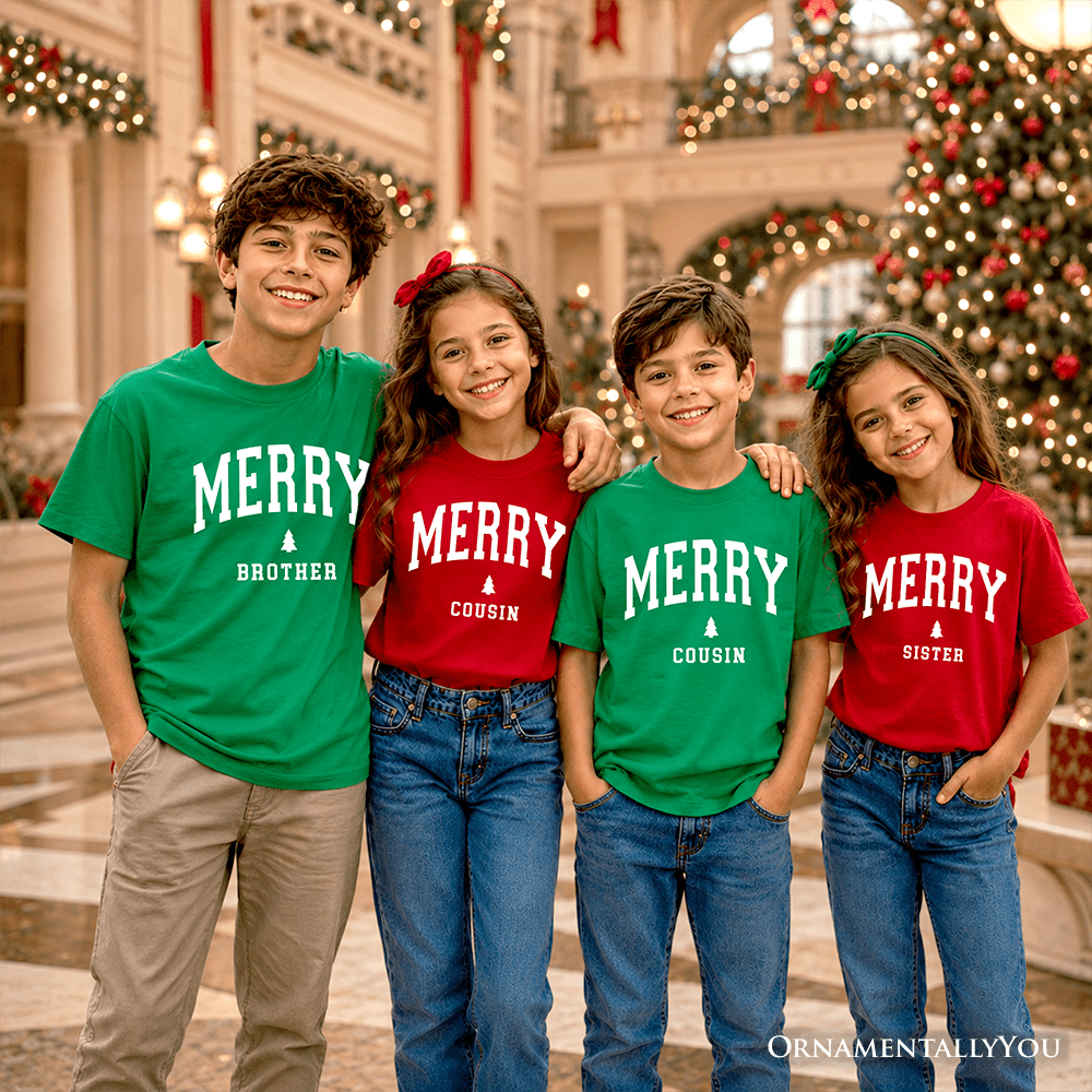 Kids Merry Sister Retro Christmas T-Shirt, Matching Family Holiday Youth Tee