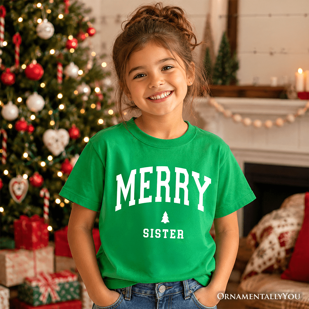 Kids Merry Sister Retro Christmas T-Shirt, Matching Family Holiday Youth Tee