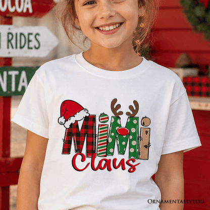 Kids Mimi Claus Retro Christmas T-Shirt, Matching Family Holiday Youth Tee