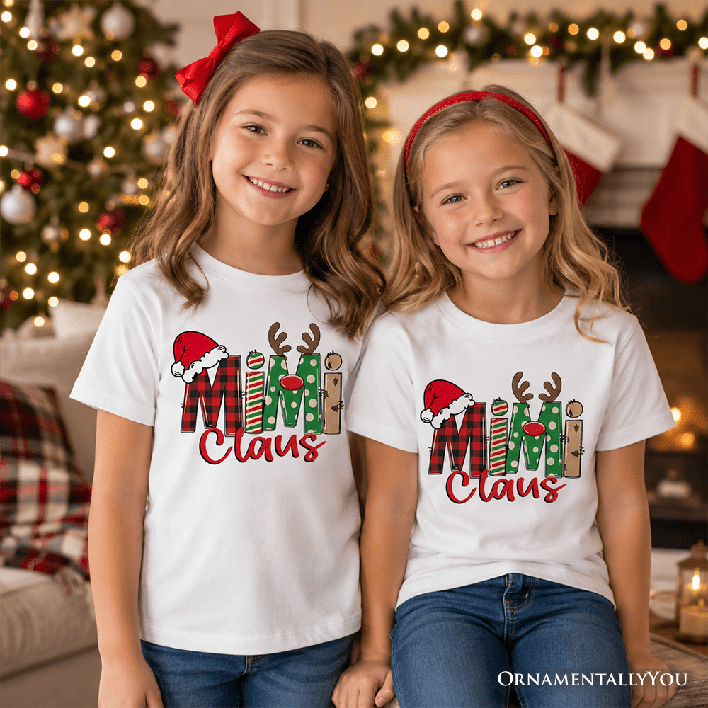 Kids Mimi Claus Retro Christmas T-Shirt, Matching Family Holiday Youth Tee