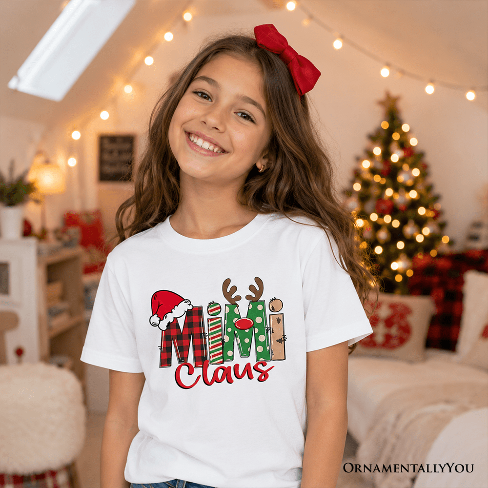 Kids Mimi Claus Retro Christmas T-Shirt, Matching Family Holiday Youth Tee