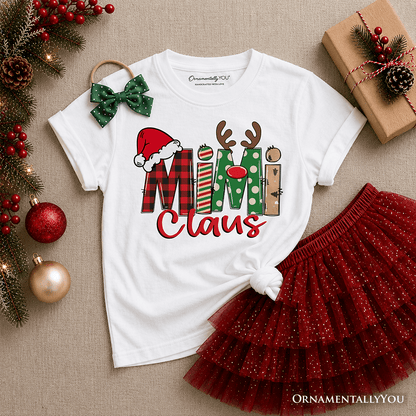 Kids Mimi Claus Retro Christmas T-Shirt, Matching Family Holiday Youth Tee