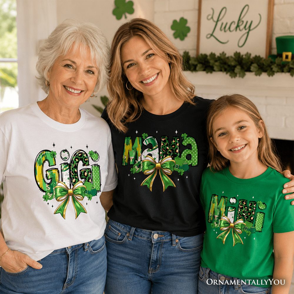 Kids Mini Clover Bow St Patrick's Day T-Shirt, Coquette Lucky Shamrock Clover Tee for Youth