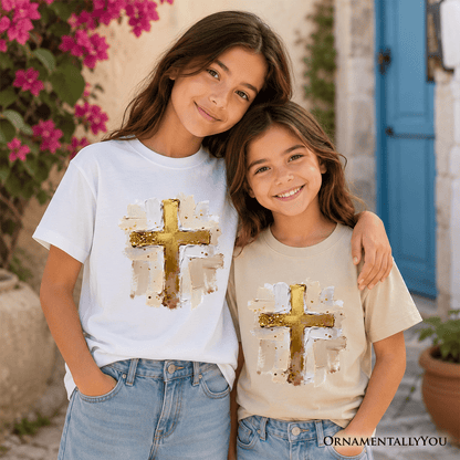 Kids Oil Brushstroke Cross T-Shirt, Christian Faith Jesus Easter Tee for Youth