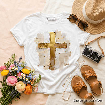 Kids Oil Brushstroke Cross T-Shirt, Christian Faith Jesus Easter Tee for Youth
