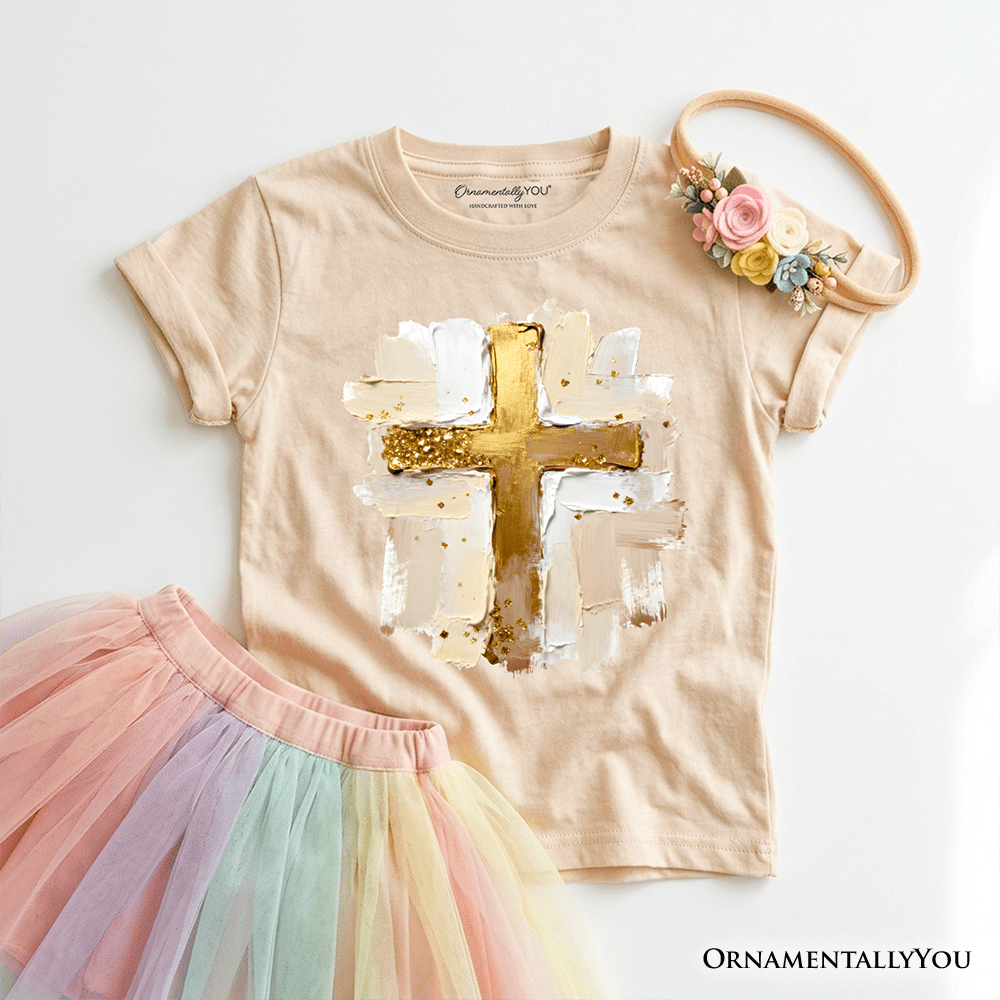 Kids Oil Brushstroke Cross T-Shirt, Christian Faith Jesus Easter Tee for Youth