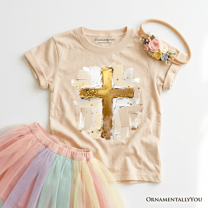 Kids Oil Brushstroke Cross T-Shirt, Christian Faith Jesus Easter Tee for Youth