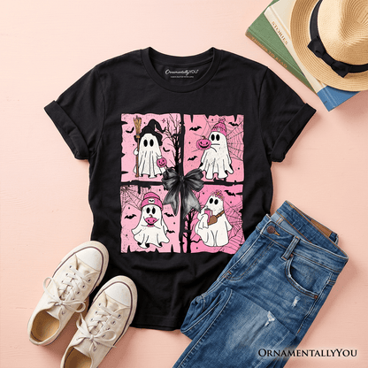 Kids Pink Halloween Ghost T-Shirt, Coquette Spooky Season Tee for Youth
