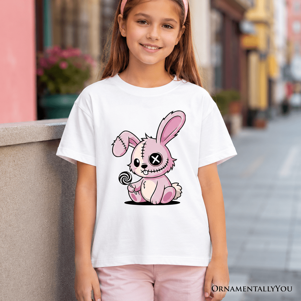 Kids Pink Zombies Bunny Cute T-Shirt, Cute Gothic Youth Halloween Tee
