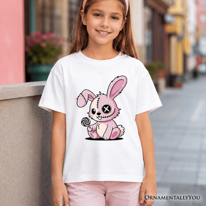 Kids Pink Zombies Bunny Cute T-Shirt, Cute Gothic Youth Halloween Tee