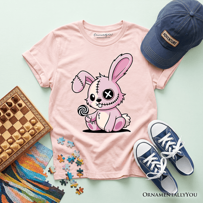Kids Pink Zombies Bunny Cute T-Shirt, Cute Gothic Youth Halloween Tee