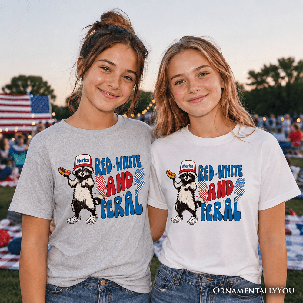 Kids Red, White & Feral Raccoon T-Shirt, Wild Youth Patriot American Tee
