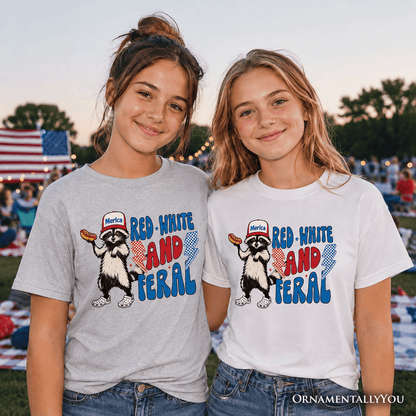 Kids Red, White & Feral Raccoon T-Shirt, Wild Youth Patriot American Tee