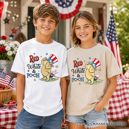 Kids Red White & Proud Winnie-the-Pooh T-Shirt, 1926 A.A. Milne Youth Patriotic 4th of July Tee