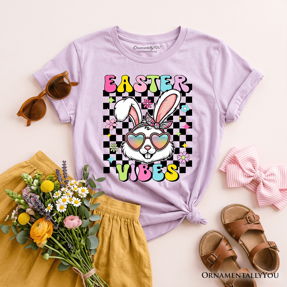 Kids Retro Easter Bunny Sunglasses T-Shirt, Groovy Youth Checkered Tee