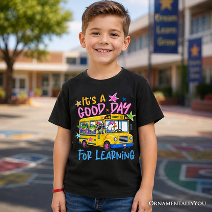 Kids School Bus Good Day for Learning T-Shirt, Funny Back to School Youth Tee