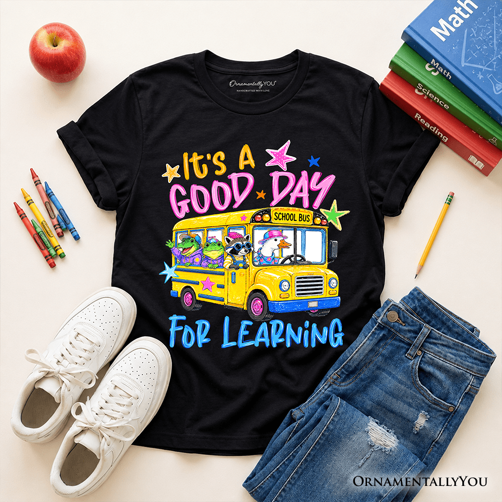 Kids School Bus Good Day for Learning T-Shirt, Funny Back to School Youth Tee