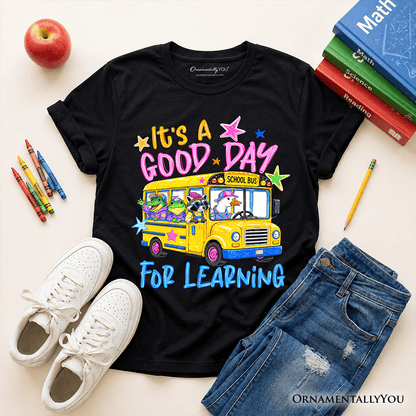 Kids School Bus Good Day for Learning T-Shirt, Funny Back to School Youth Tee