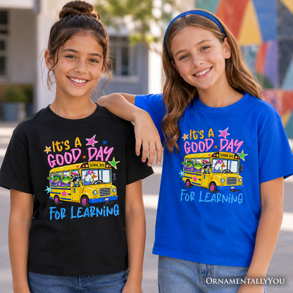 Kids School Bus Good Day for Learning T-Shirt, Funny Back to School Youth Tee