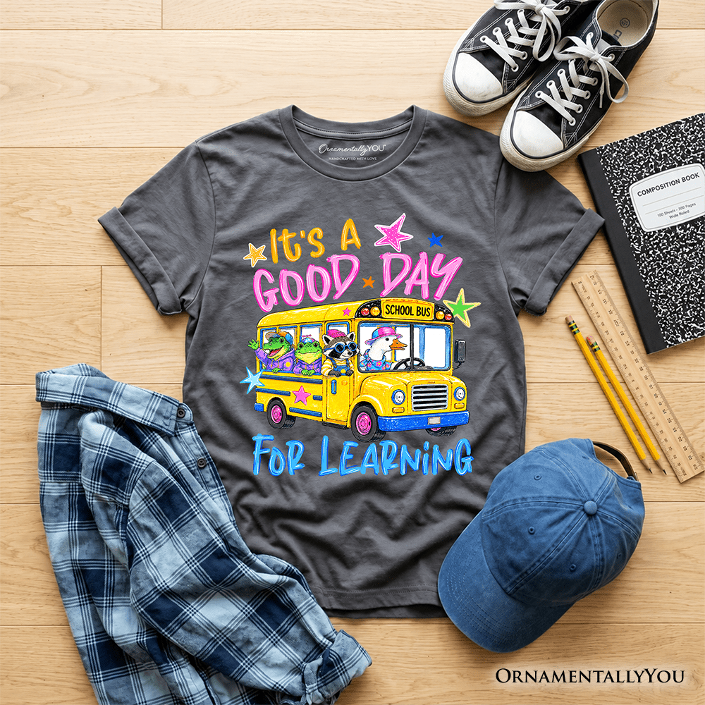 Kids School Bus Good Day for Learning T-Shirt, Funny Back to School Youth Tee