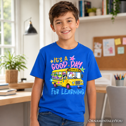 Kids School Bus Good Day for Learning T-Shirt, Funny Back to School Youth Tee