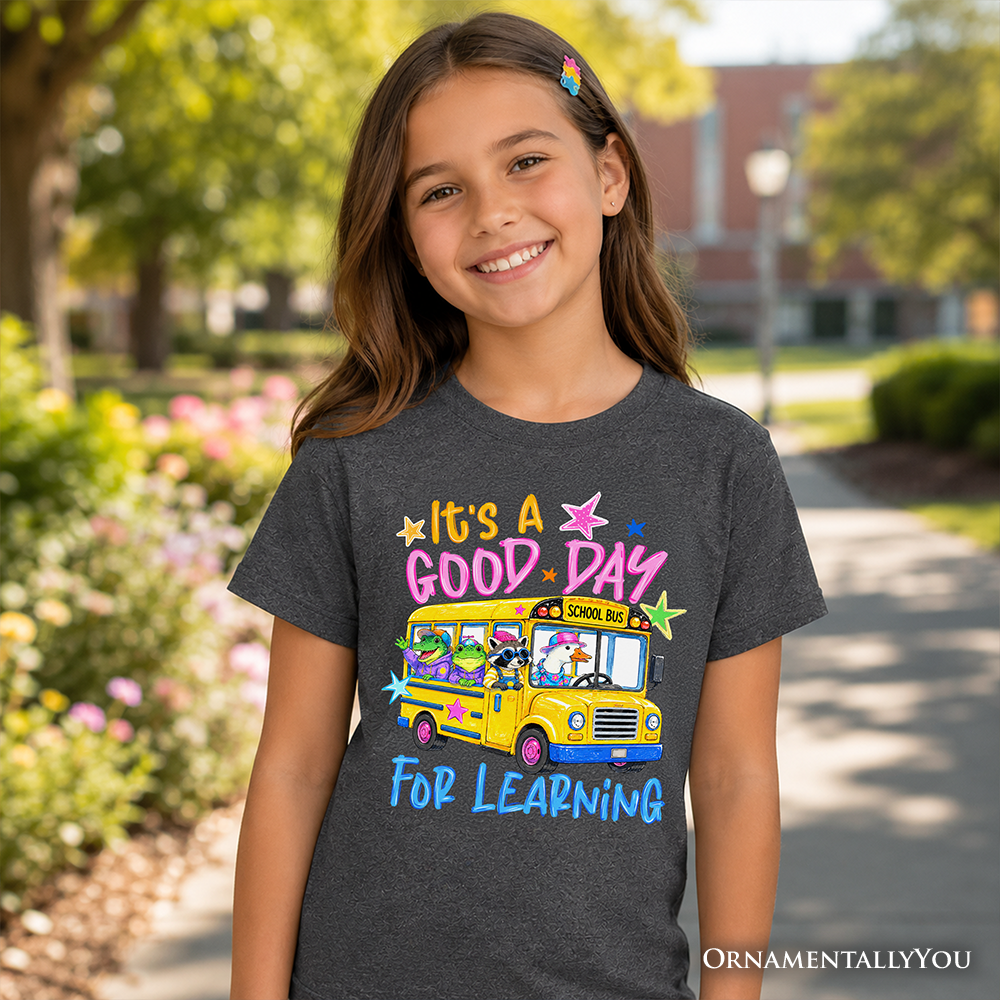 Kids School Bus Good Day for Learning T-Shirt, Funny Back to School Youth Tee