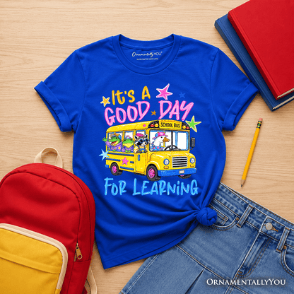 Kids School Bus Good Day for Learning T-Shirt, Funny Back to School Youth Tee