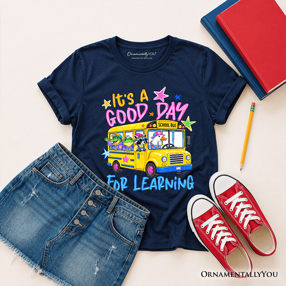 Kids School Bus Good Day for Learning T-Shirt, Funny Back to School Youth Tee