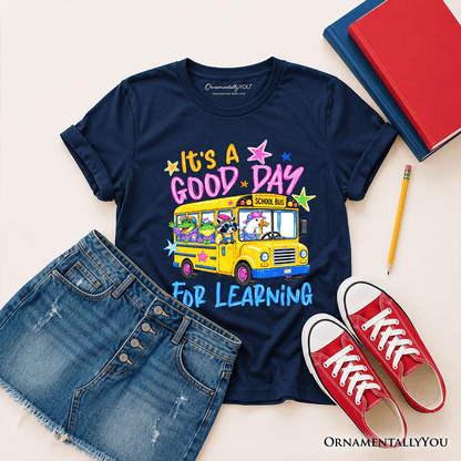 Kids School Bus Good Day for Learning T-Shirt, Funny Back to School Youth Tee