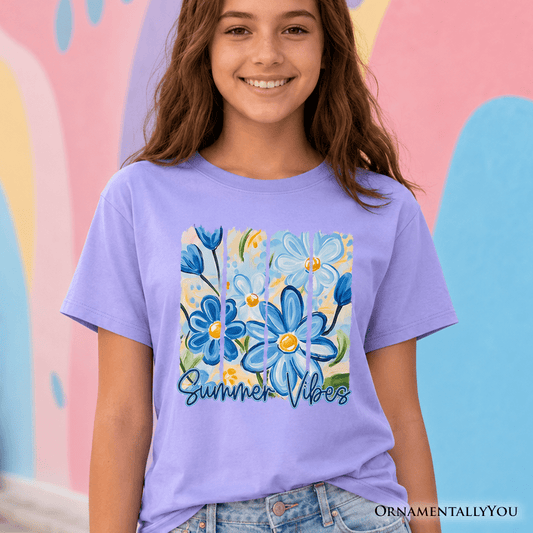 Kids Summer Vibes Brushstroke Flowers T-Shirt, Youth Aesthetic Tee