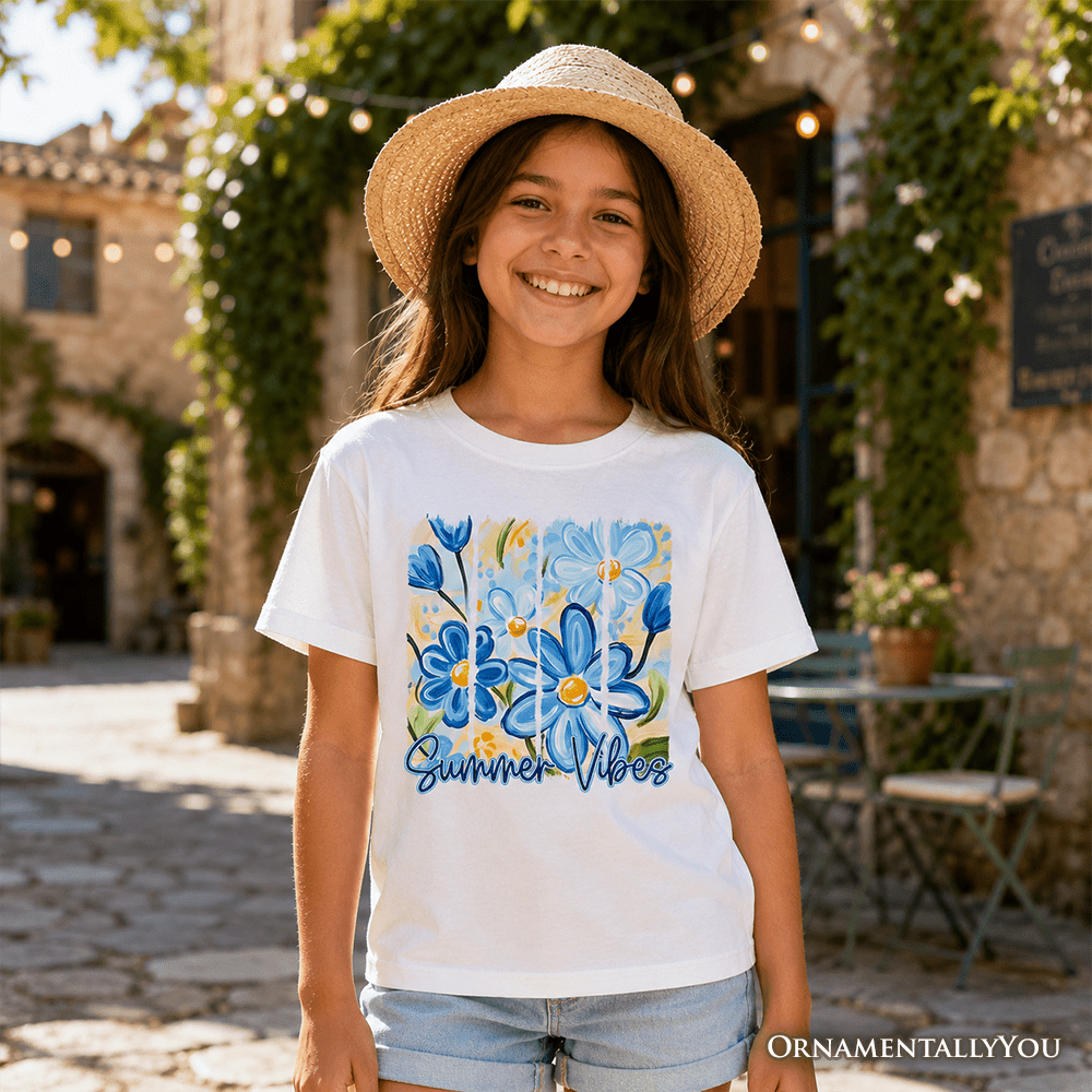 Kids Summer Vibes Brushstroke Flowers T-Shirt, Youth Aesthetic Tee